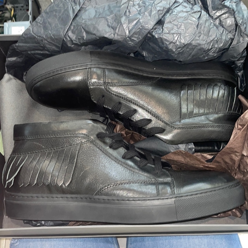 John Varvatos Hand Made Leather Reed Fringe Mid Top Sneakers